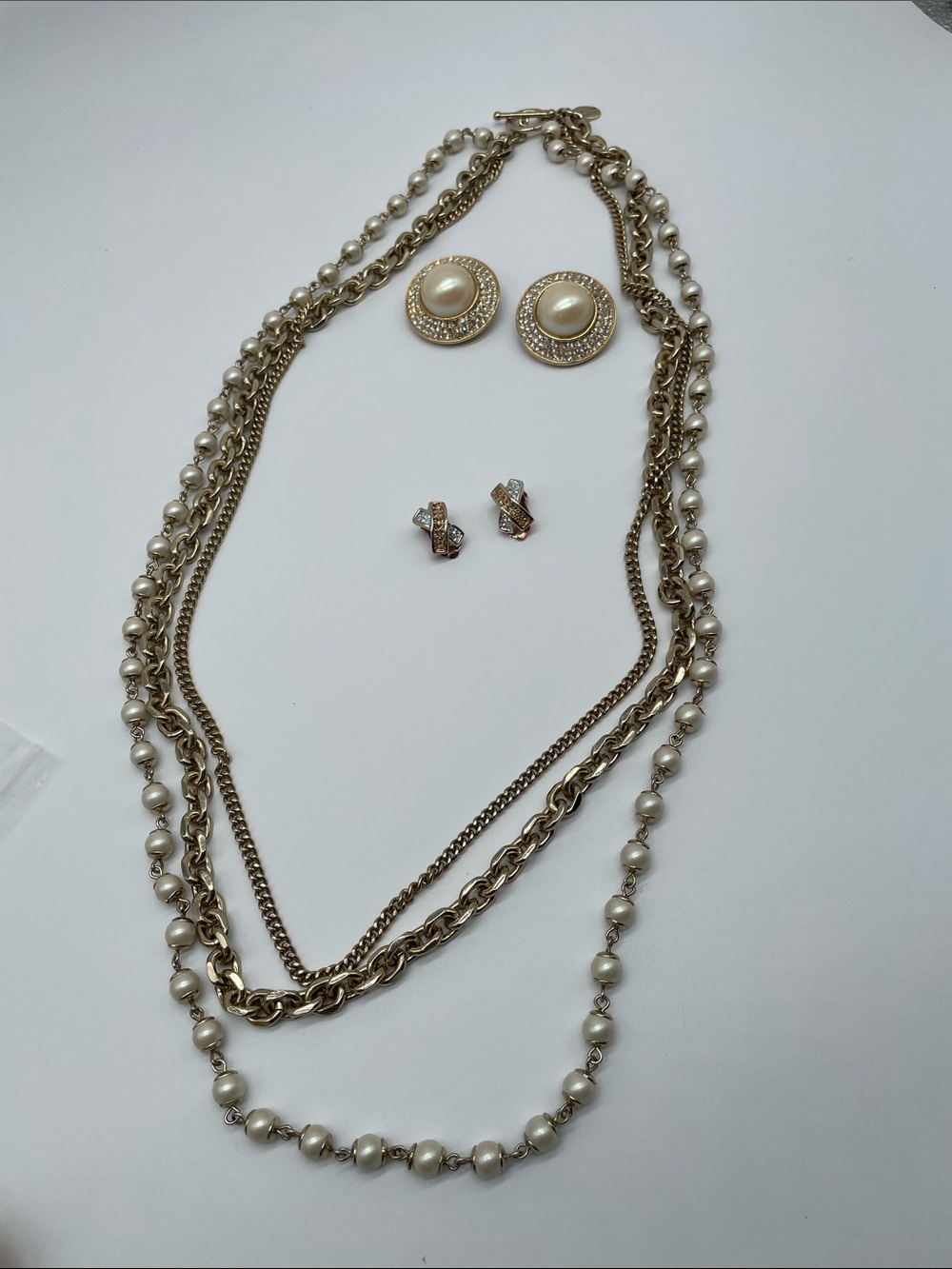Anne Klein Gold-Tone Pearl Multi-Strand Necklace Taro Earrings